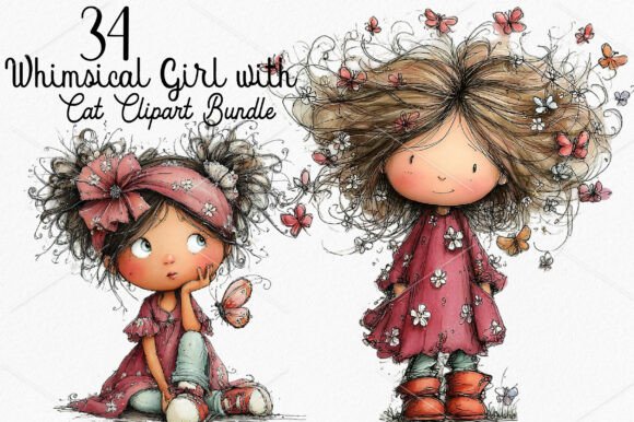 Download Whimsical Girl with Butterfly Clipart - Girl Collection