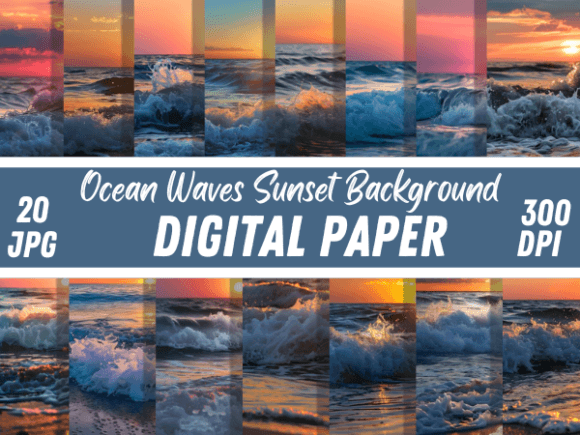 Download Ocean Waves Sunset Printable Backgrounds - Sun Collection