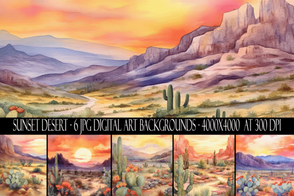 Download Watercolor Sunset Desert Backgrounds - Sun Collection
